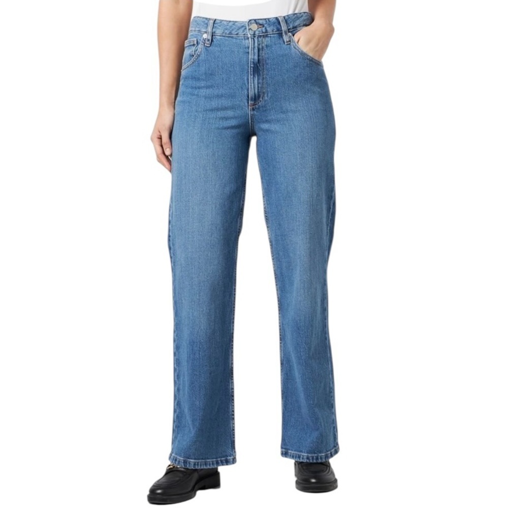 NWOT THE DROP Keagan Mid-Rise Wide Leg Medium Indigo Denim Jeans Women's Size 26